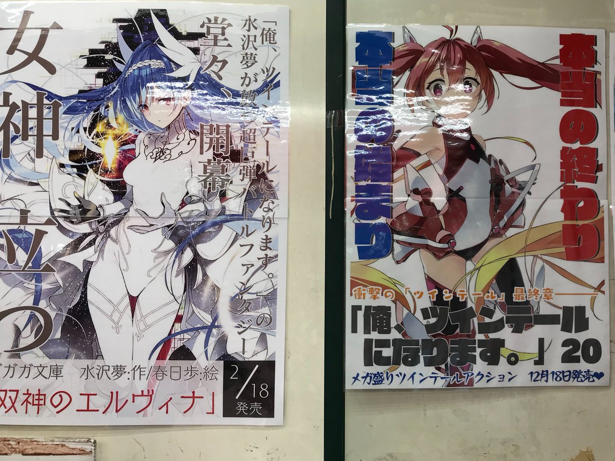 ট ইট র とらのあな 秋葉原店a 2月18日 女神大戦 勃発 ツインテールの戦士がいる 魔星の少女がいる そして女神がここにいる 水沢夢最新作 ガガガ文庫 双神のエルヴィナ 2月18日 来週発売 俺が社長で小学生 女神 人間の全開パワーで世界の