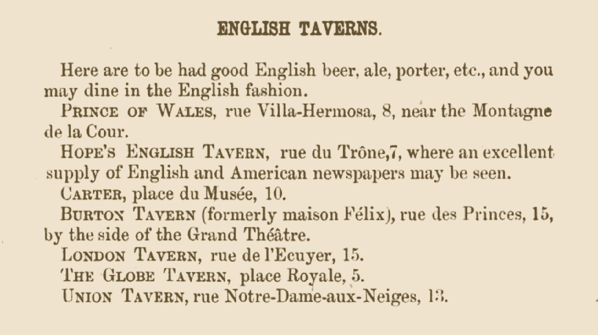 1876. These are just the 7 English pubs in Brussels that made it into the guidebook. 'Beer, ale, porter etc and you may dine in the English fashion'. Surely that *is* dining in the English fashion.