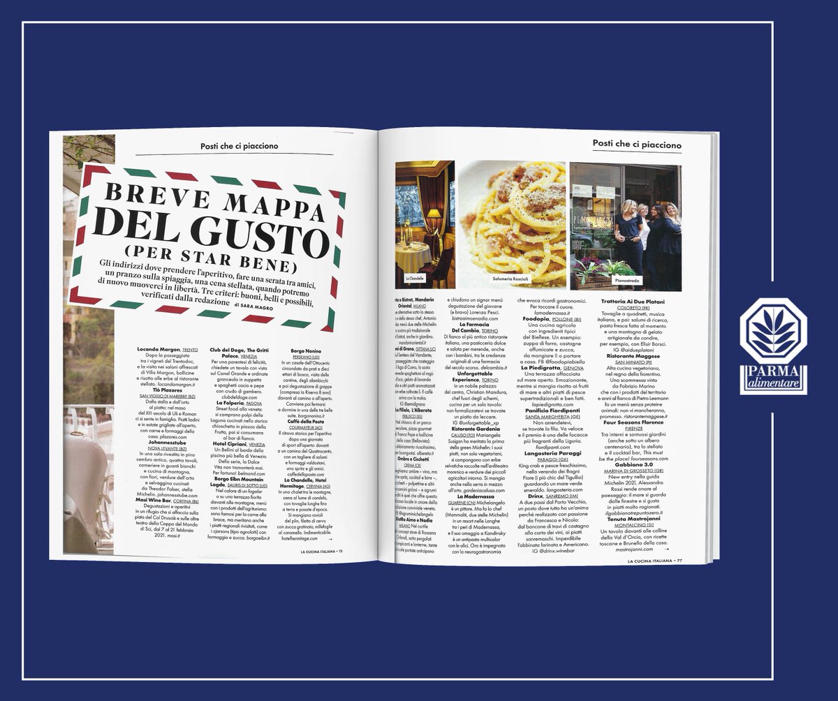 C'è anche #ParmaCityOfGastronomy sulla mappa del gusto tracciata da la <a href="/Cucina_Italiana/">La Cucina Italiana</a>. Tra i locali "dove stare bene" c'è la Trattoria Ai Due Platani! #food