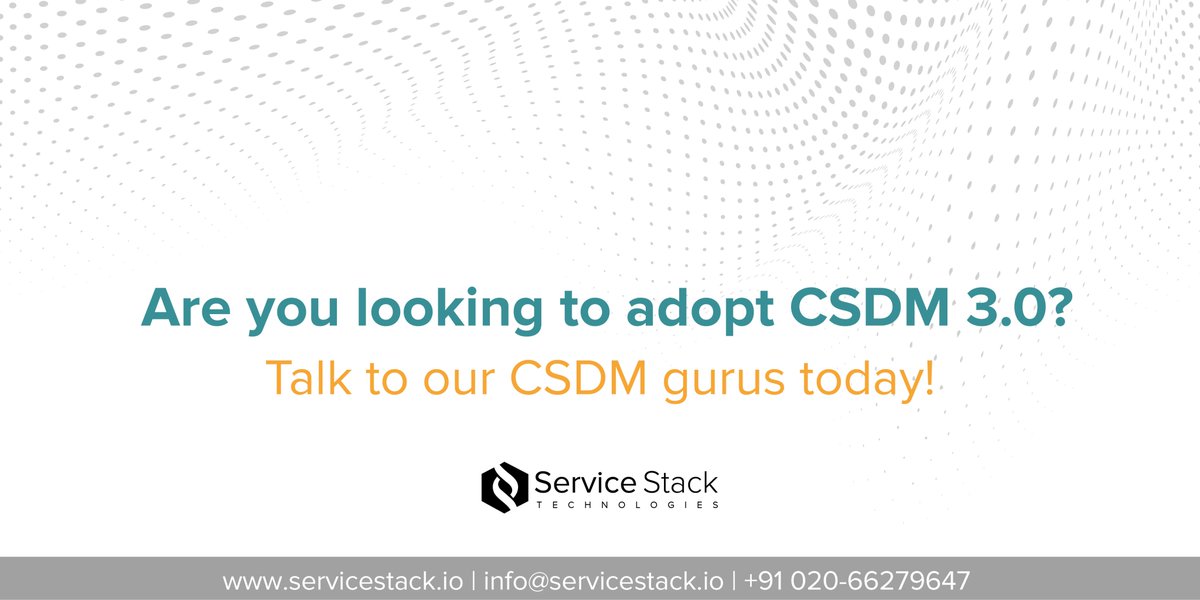 ServiceStackTec's tweet photo. Not on a CSDM framework yet? Start your CSDM journey with us. We have helped many enterprise organizations to adopt CSDM smoothly! To get a free consultation, write to us at info@servicestack.io
@servicenow @ServiceStackTec #CSDM https://t.co/m63r1xAOPW