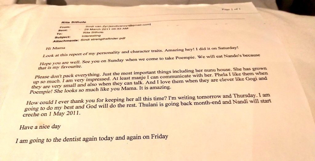 This made me cryMy Mom used to print out the emails I sent her you guys She had a folder with all my emails "Poempie" was her nickname for Nandi "Gogi" was her nickname for my niece