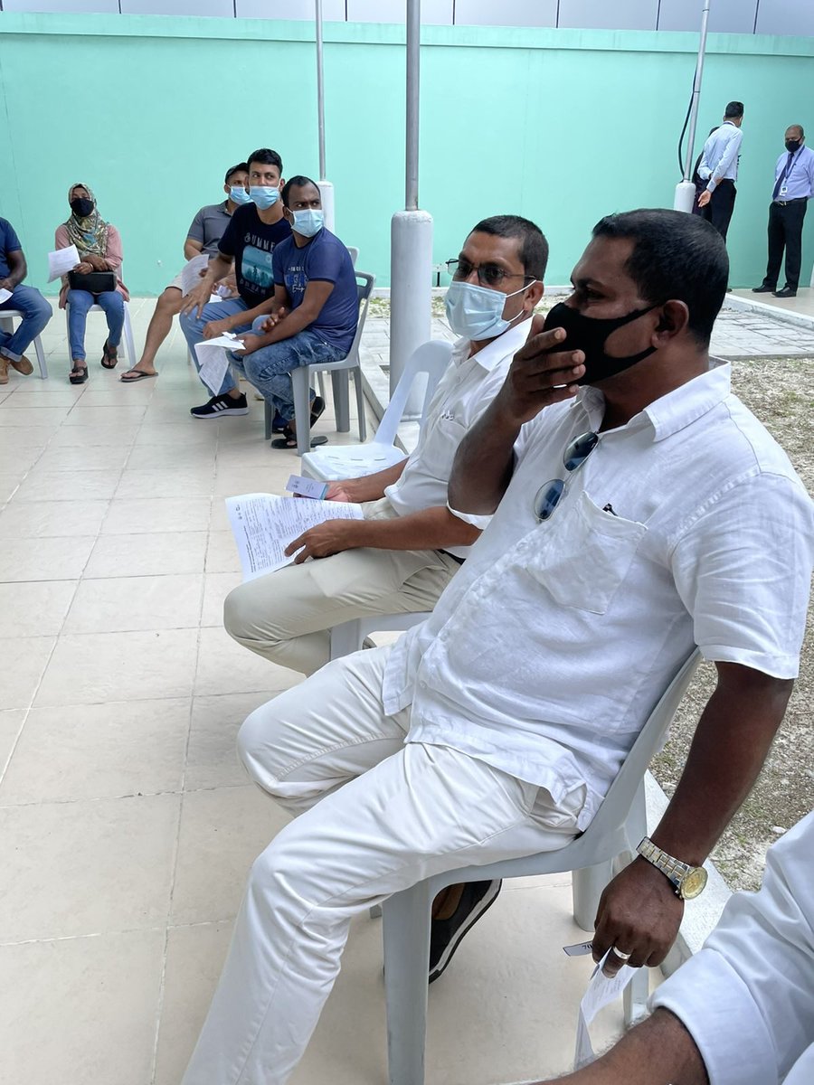 ARAMHQ's tweet photo. Third day of Vaccination continues in association with @MoTmv and almost 80% of all resort airport representatives are vaccinated via ARAM(Airport Reps Association of Maldives) organised program.

#savinglivestogether 

@Mausoom_Maus @ShimanThoha @Shareef_Addu https://t.co/56oaIltkHN