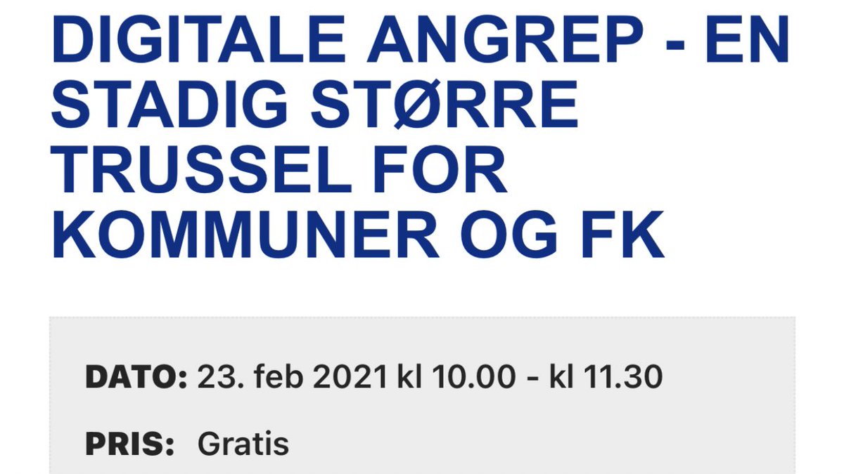 2020 har vært preget av mange endringer og hendelser for alle i hele verden og det er ikke noe unntak for IT-sikkerhetsbransjen. 

Vi leser stadig oftere om angrep i media, men hvilke risikoer er forbundet med disse angrepene for deg og din kommune ?

kins.no/arrangementer/…