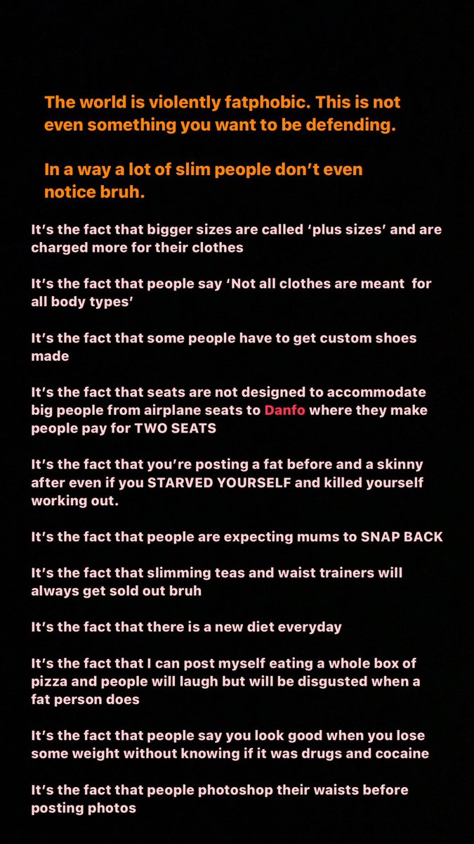 It’s the fatphobia and the hypocrisy in the comments that’s sending me ‘iT’s heAlLtHy’ Are you lying to me or trying to convince yourself?You will all be okay  Let me even add more thoughts so it can pepper you people well.