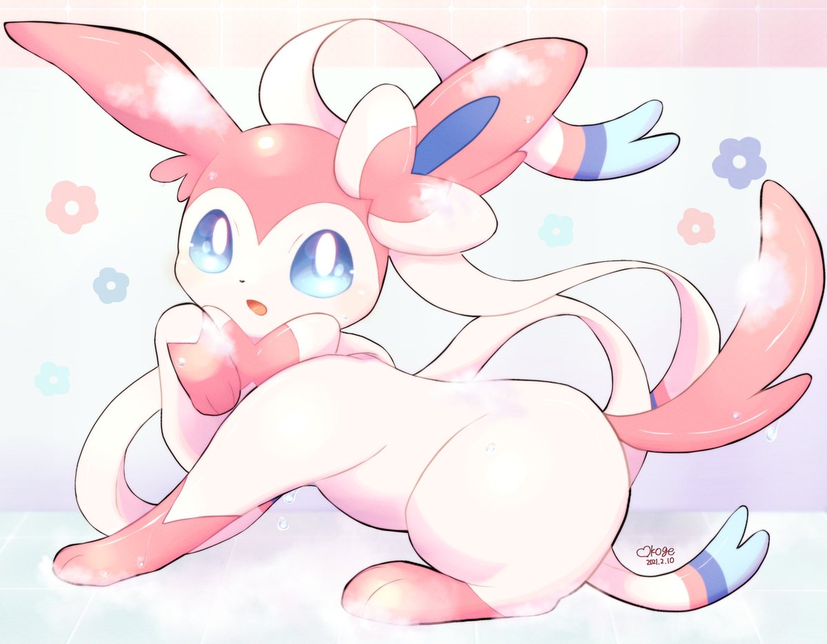 sylveon no humans pokemon (creature) solo blue eyes open mouth tongue toes  illustration images