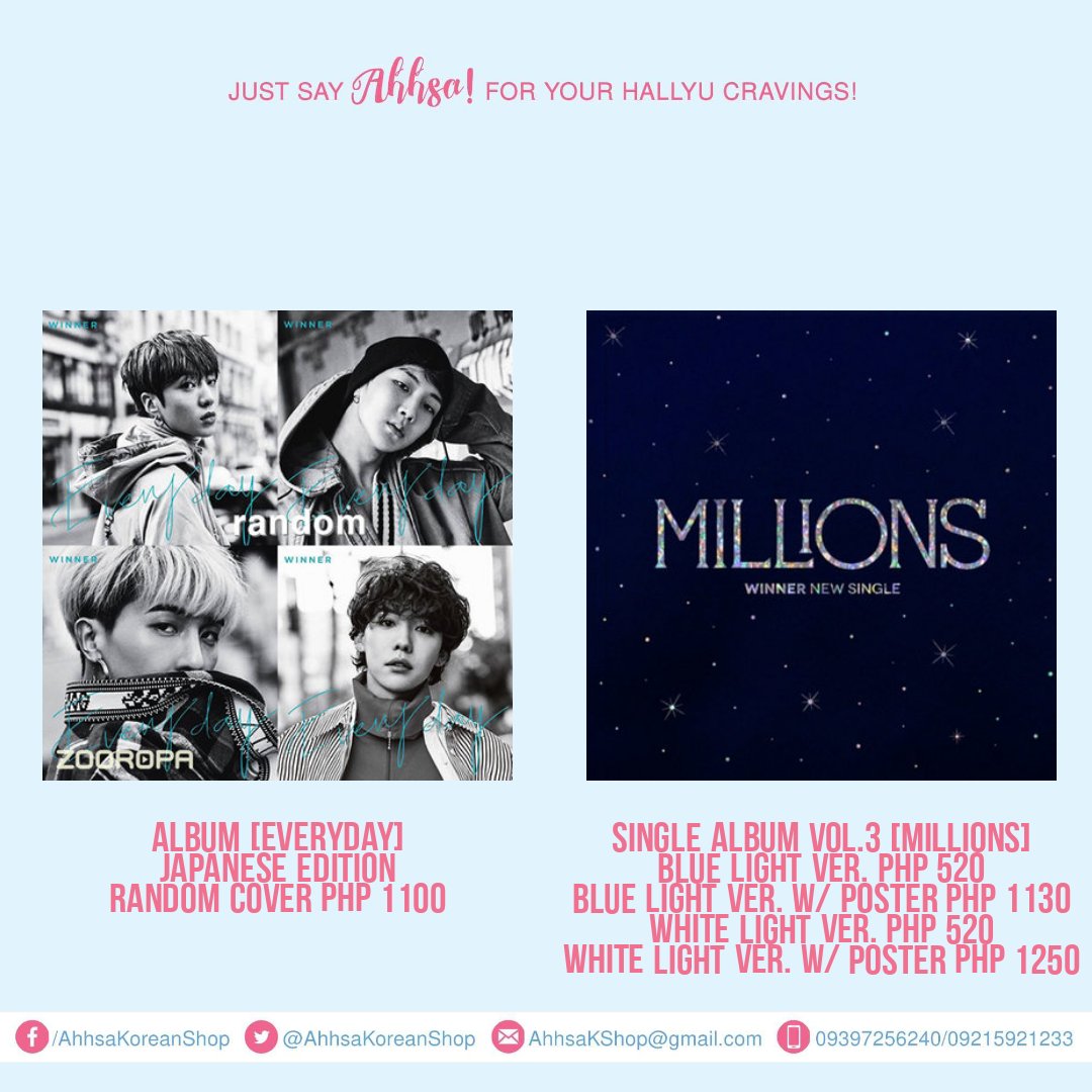 AhhsaKoreanShop's tweet photo. [PHGO]
     
#WINNER
SEALED ALBUMS|DVD

✔️ALL IN + LSF
🛒DOO: Until Stock Last
💸DP 50%: 02/20/21
💸DOP 50% BAL: 03/15/21
⛴️ETA: 4-5 WEEKS 

DM us to order

Help RT🙏 

#INNERCIRCLE #INNERCIRCLEPH https://t.co/Shw6Ot0bd1