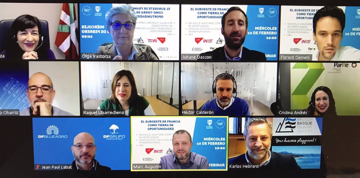 BIHARTEAN's tweet photo. Début du webinaire entre #Parkes, regroupement des 3 Technopoles de Euskadi & #Technowest Nouvelle Aquitaine en collaboration avec @Euroregion_naen. Trois témoignages de collaborations transfrontalières réussies @Agroblue1 @Optimus3D_VIT @tecnalia https://t.co/Oq4uaSamDK