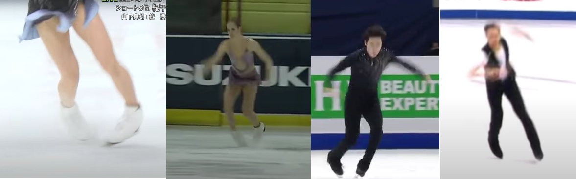 In fact, if we look at skaters with no edge calls in their careers their toe pick is always facing inwards.Here some examples, from left to right: Rika Kihira, Carolina Kostner, Boyang Jin and Michal Brezina