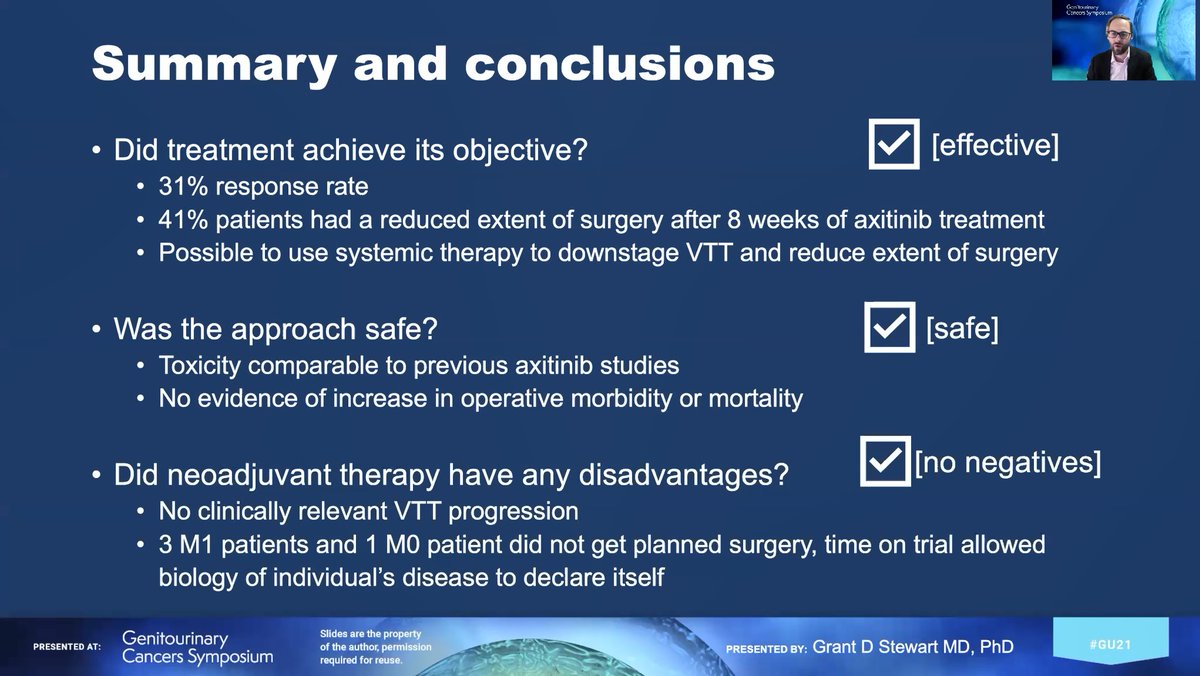 Professor <a href="/grantissimus/">Grant Stewart</a> concludes that NAXIVA showed neoadjuvant treatment with Axitinib was effective ✅, safe ✅, and had no significant negatives ✅ <a href="/ASCO/">ASCO</a> #GU21 #NAXIVA (14/N)