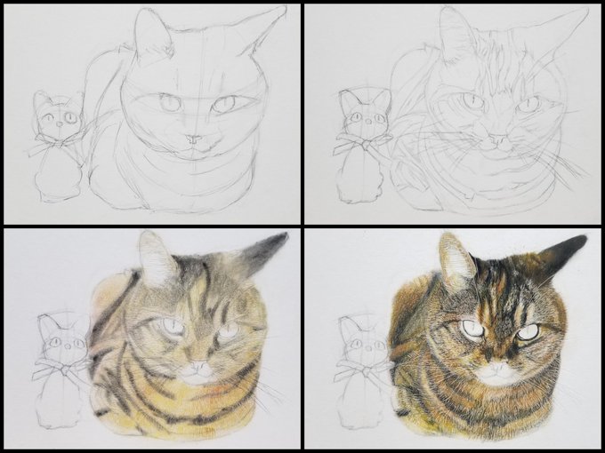 制作過程です✍️
前にご依頼頂いた猫ちゃんと同じ依頼主さんだったので、背景もビビットな感じで合わせてみました✨ 