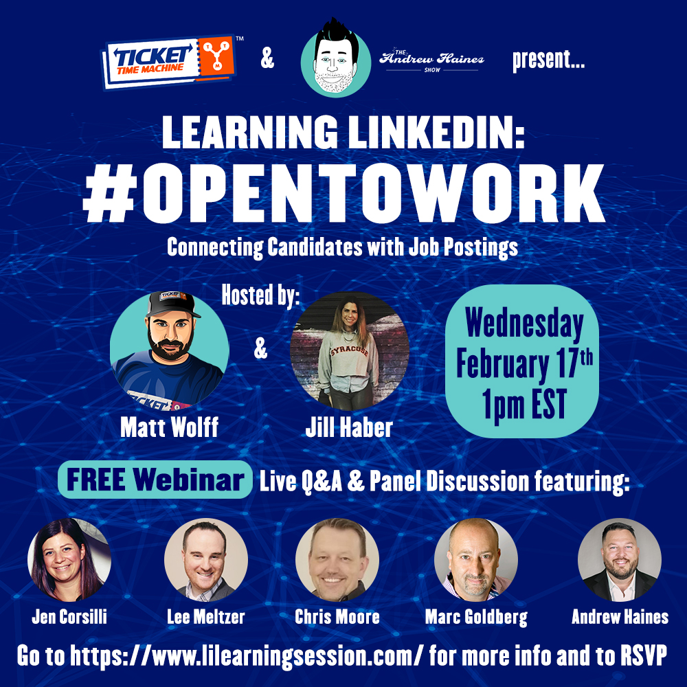 TicketTimeMach1's tweet image. Are you #opentowork? Join our #LearningLinkedIn town hall on Wednesday, February 17th at 1pm EST. 

FREE webinar with panel and live Q&amp;amp;A.

Register here: linkedin.com/events/learnin…

Like, Comment &amp;amp; Share so we can get everyone back to work!

@LinkedIn #jobalerts #networking