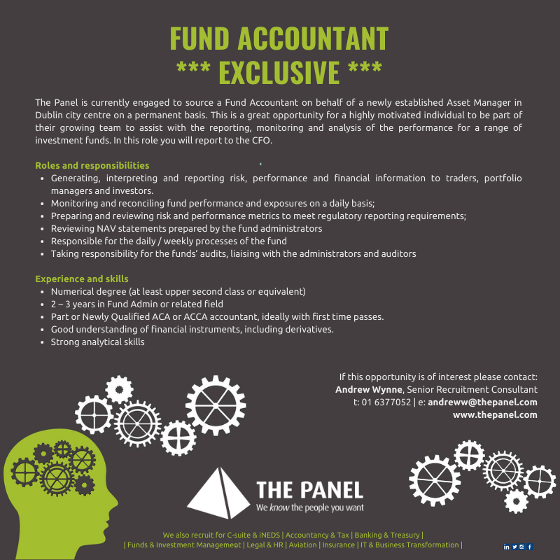 ThePanelDublin's tweet photo. ** Exclusive New Role**
Fund Accountant role available with newly established asset manager in Dublin city centre.
For more information please contact @AllRoundGr8Guy at andreww@thepanel.com today.
#jobfairy #ACCA #ACA #fundaccountant https://t.co/xby8swTQfK