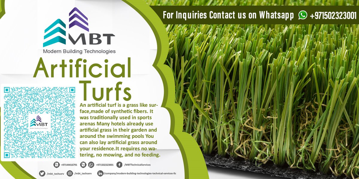 mbt_techserv's tweet image. wa.me/97144416791
For Inquires, Contact us on Whatsapp
Artificial Turf by Modern Building Technologies

#ArtificialTurf #ArtificialGrass #SportsFlooring #SelfLeveling #CarpetTiles #WoodSkirting #mbt_dubai #mbt_UAE #mbt_techserv #ModernBuildingTechnicalServices