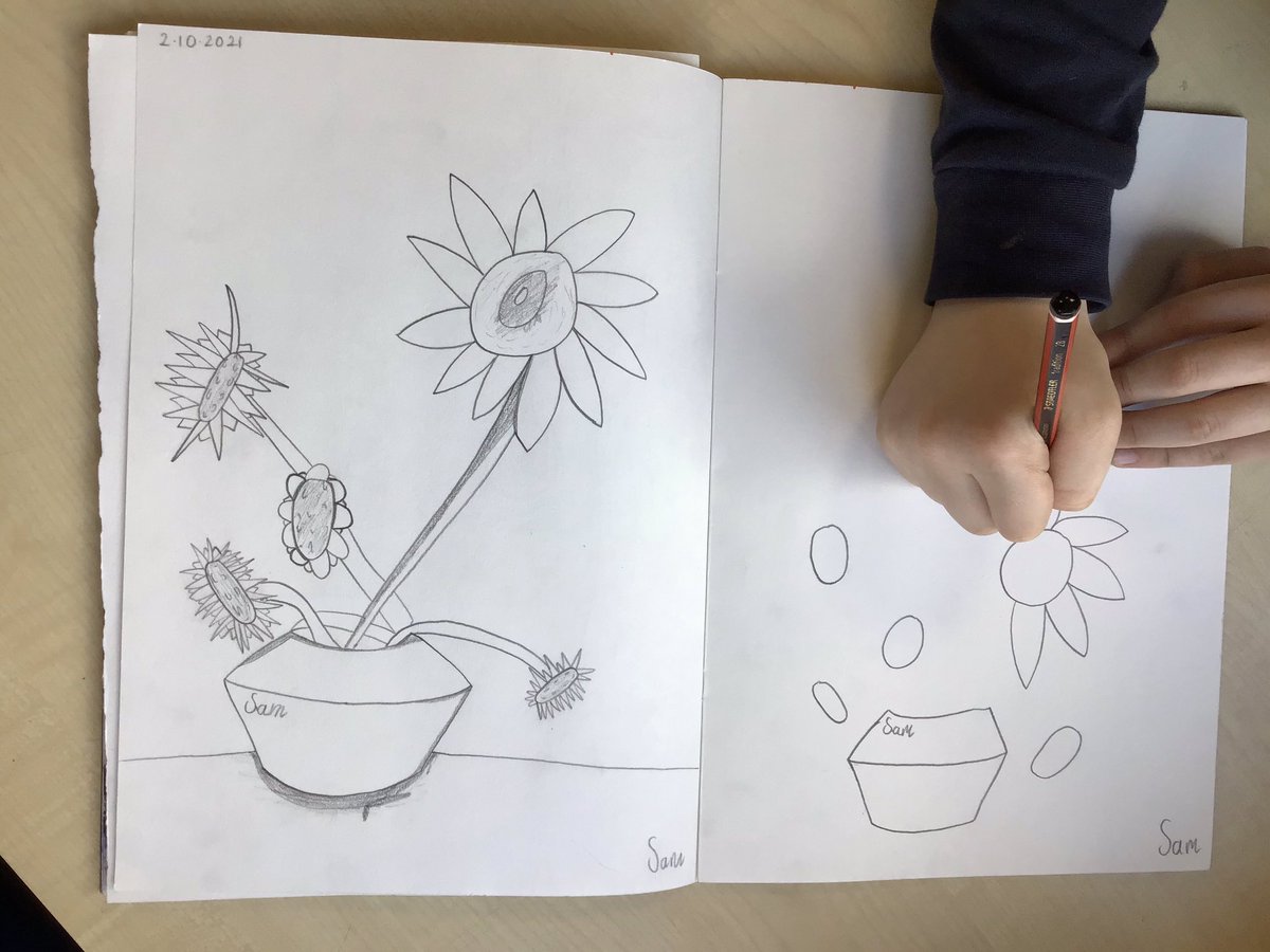 hamdingle3H's tweet photo. This afternoon we have been using our new sketching techniques to recreate Van Gogh’s ‘Sunflowers’. Impressive efforts from our 3H artists! https://t.co/bAomi50fY3