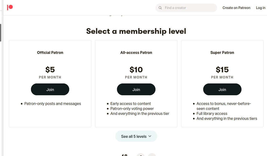 So I clicked on the Patreon link in his bio, ready to add him. I click on the big button right near the amount I want.