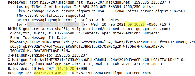 I take a look at the headers, and their mail vendor, Mailgun, didn't receive it until 6:16:20 am, three full minutes later! For a computer that's an eternity. Are their systems badly designed or badly run? Perhaps both.