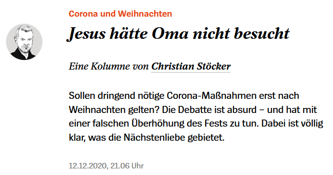 9/: During Christmas, the media addressed children by not visiting their grandparents. Psychologist (no joke!)  @ChrisStoecker propagated in  @derspiegel that “Jesus would not have visited grandma”, which reminds me of the following meme.