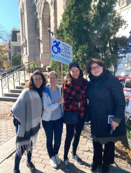 SarahPickthall's tweet photo. Sync Quebec's brilliant @CharlotteJacobM on what happens to our purpose when we acquire impairments @CanadaCouncil @caBritish   
#DisabledLeadership IMAGE: Charlotte standing with and officials from the City of Montreal - 'Pour des COM-merces, ACCESSIBLE.’ https://t.co/fU7ofXlegn https://t.co/dPtYE12GZd