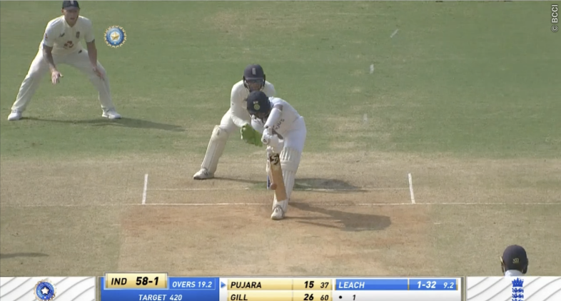 He looked in two minds about that delivery – his feet didn’t really move, his body weight wasn’t really forward, and his bat was at an angle.