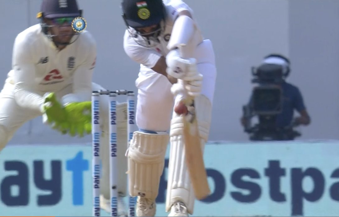 He looked in two minds about that delivery – his feet didn’t really move, his body weight wasn’t really forward, and his bat was at an angle.