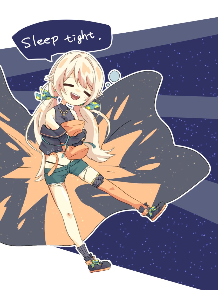 1girl solo blonde hair closed eyes holding pillow shorts twintails  illustration images