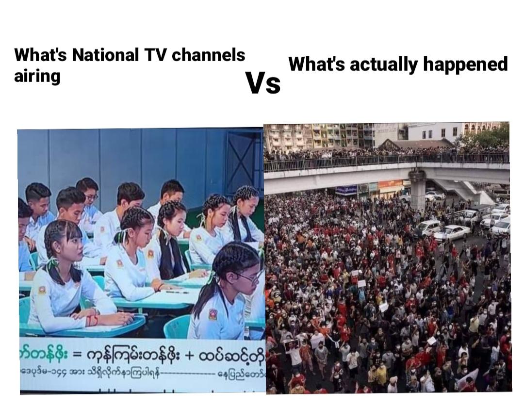BBH_myanmar's tweet photo. Stop believing whatever the National TV channels airing!!!🚨
Hear The Voice of Myanmar People!!

#Feb10Coup
#WhatsHappeningInMyanmar 
#SaveMyanmar https://t.co/7v1vA1UCWm