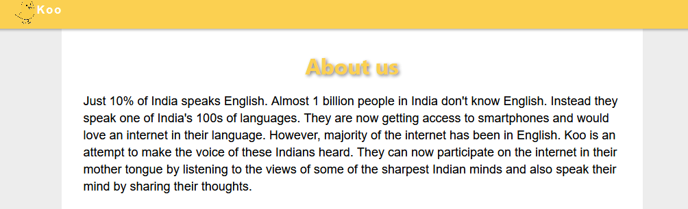 They proudly they are aatmanirbhar app and only 10% in India knows englishbut why their privacy policy is only in English?  #kooapp (4/n)