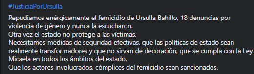 JCeibo's tweet image. #JusticiaPorUrsulla 
Repudiamos enérgicamente el femicidio de Ursulla Bahillo, 18 denuncias por violencia de género y nunca la escucharon.