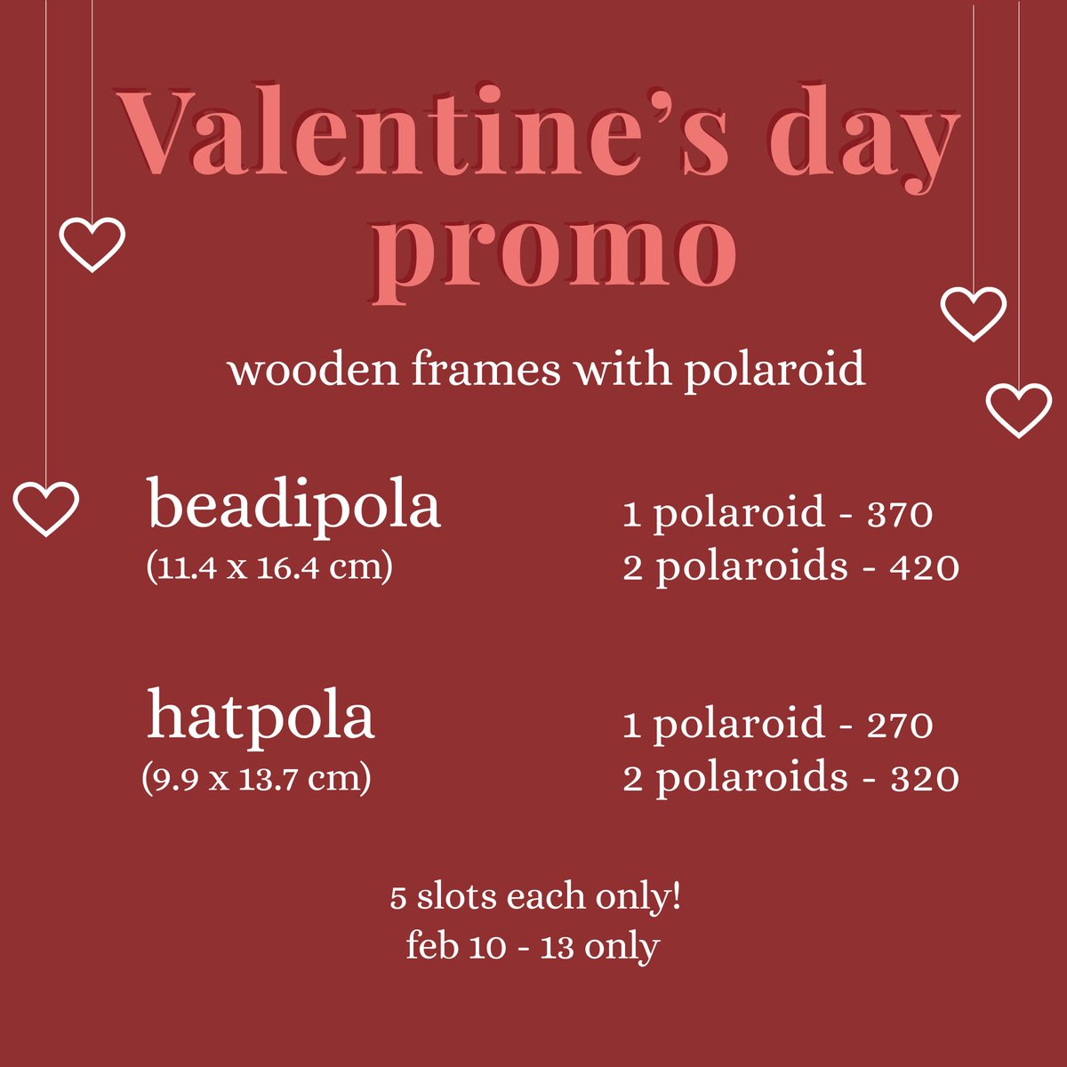 bangpola_ph's tweet photo. perfect gift for valentine’s day! ♡
5 slots each only!
get yours now! ♡
#instax #instaxprinting #bangpola https://t.co/6ckA1okzT6