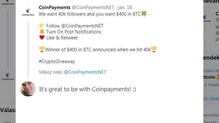 Egymillio's tweet photo. @CoinPaymentsNET It's great to be with Coinpayments! :) https://t.co/4sTBwRIaoC