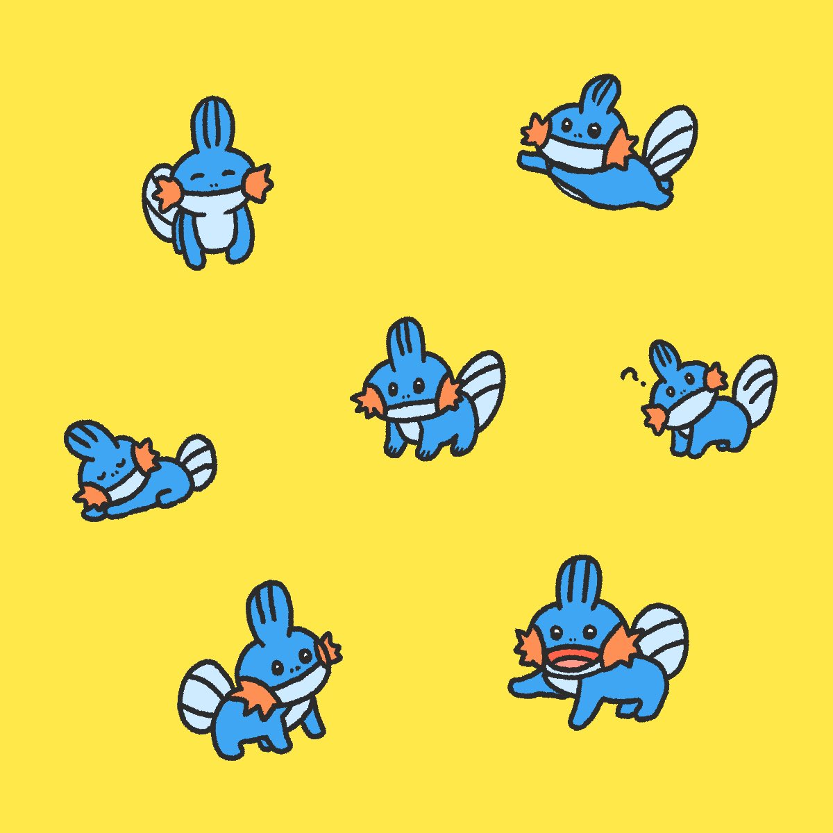 mudkip pokemon (creature) no humans ? simple background yellow background open mouth closed eyes  illustration images