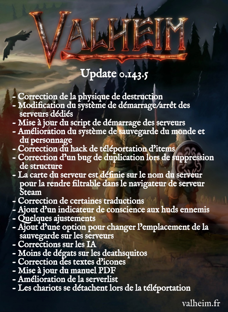 ⚠️ Mise à jour 0.143.5, retrouvez le changelog en français sur notre site ➡️ valheim.fr/d/7-mise-a-jou…