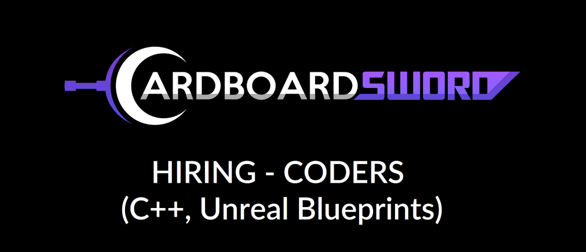 Hiring:

- Coders
(C++, full time, UK)

- Vehicle Handling Coder
(full time, UK / contractor, worldwide)

Details: cardboardsword.co.uk/careers/

#gamejobs #gamesjobs #coders #programmers