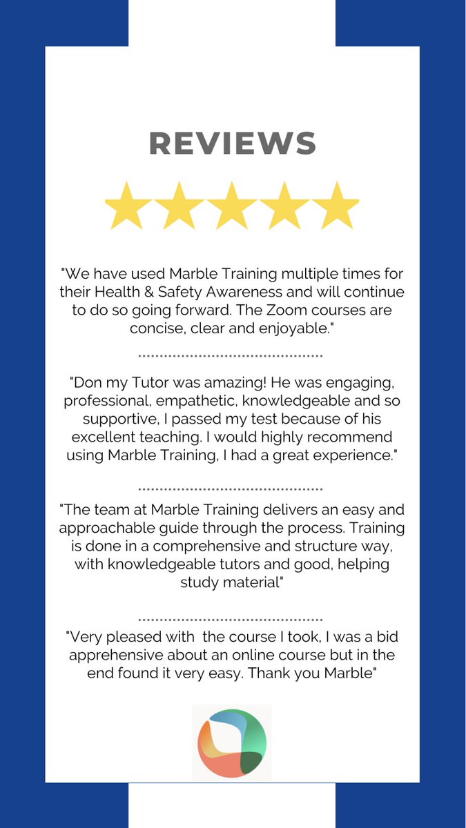 marble_training's tweet image. Thinking of doing your course with Marble Training? Look at what our customers are saying about us! 

#marbletraining #healthandsafety #citbcourse #citb #training