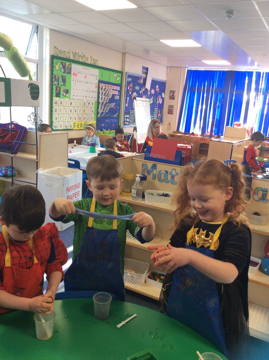StPetersSD's tweet photo. Reception enjoyed making Superhero Slime today and exploring texture! #superheroesatwork https://t.co/w9CX2Uq7w0