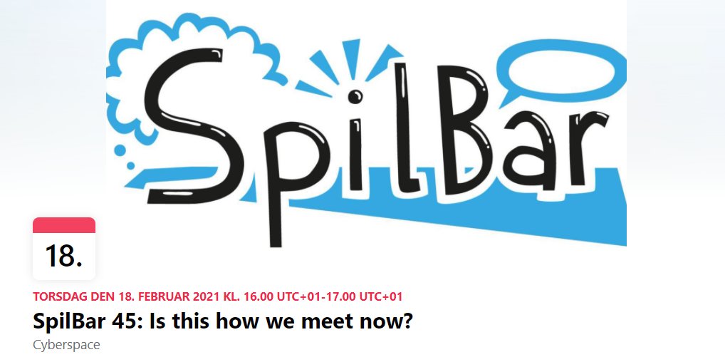 InteractiveDK's tweet image. And we're finally ready to announce a new #SpilBar !
Get ready for Spilbar 45: Is this how we meet now? - a new online interactive SpilBar experience taking place February 18th from 16:00 to 17:00. Co-created with @tribandtweets &amp;amp; @SetSnailStudio facebook.com/events/2513755… #dkgame