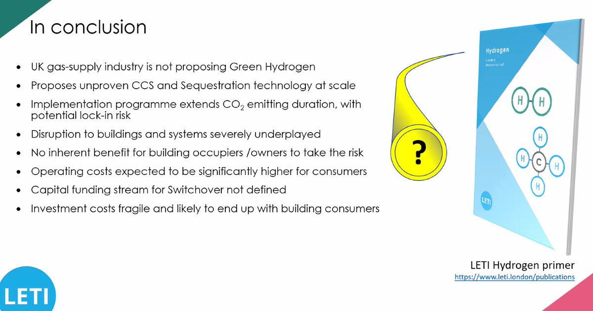 Well that was an excellent webinar!  a cross-stakeholder review of the potential for H2 - conclusion that it will not be avilalble to contribute to our 0 carbon targets.  Many thanks @LETI_London