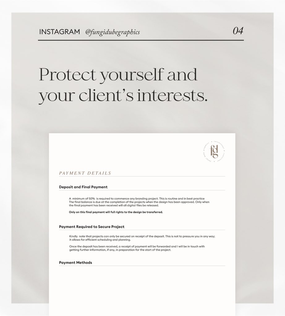 4. Speaking of proposals - refrain from embarking on any projects without airtight and robust terms of engagement. Provide contractual terms that ensure you are paid well and have optimized conditions to comfortably explore and produce meaningful work.