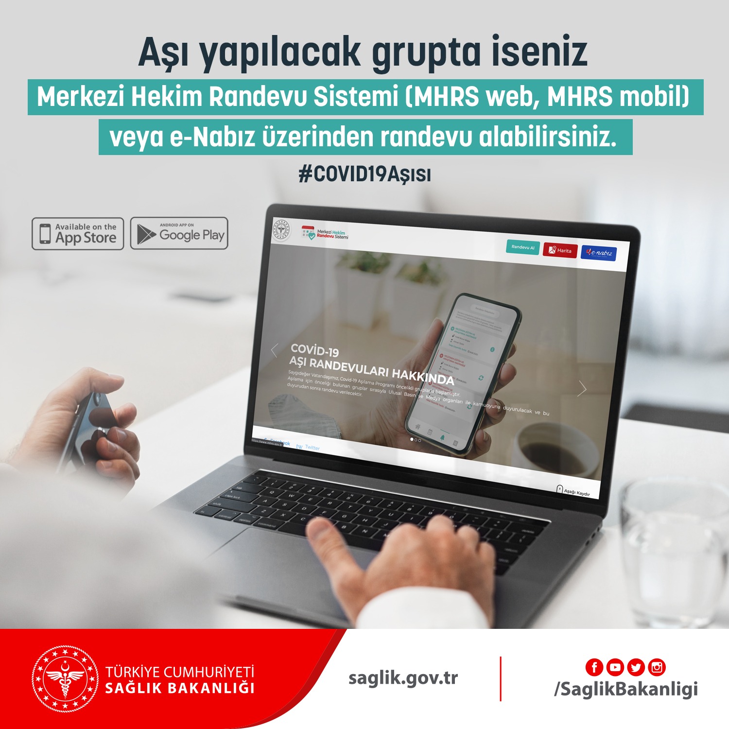 t c saglik bakanligi on twitter asi yapilacak grupta iseniz merkezi hekim randevu sistemi mhrs web mhrs mobil veya e nabiz uzerinden randevu alabilirsiniz temas riskini en aza indirmek icin lutfen randevu almadan saglik