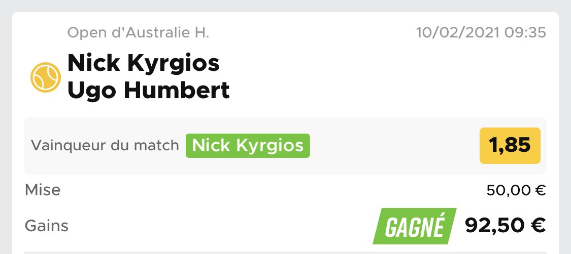 SikaPronos's tweet image. #AusOpen  

🎾 Kyrgios @ 1,85 (2%) ✅

Avec le frérot @FacileProno! On continue ce soir ? 

50 RT / 100 ❤️ pour la suite