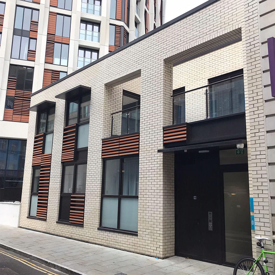 mbhplc's tweet photo. The low-rise building of Parker Tower, London overlooks the central garden space and is composed of our #Blockleys Porcelain White Smooth #bricks to reflect its domestic scale, sharing the terracotta fins of its adjoining tower @TaylorMaxwellCo @squirepartners #Michelmersh https://t.co/0uPPFPaeDj