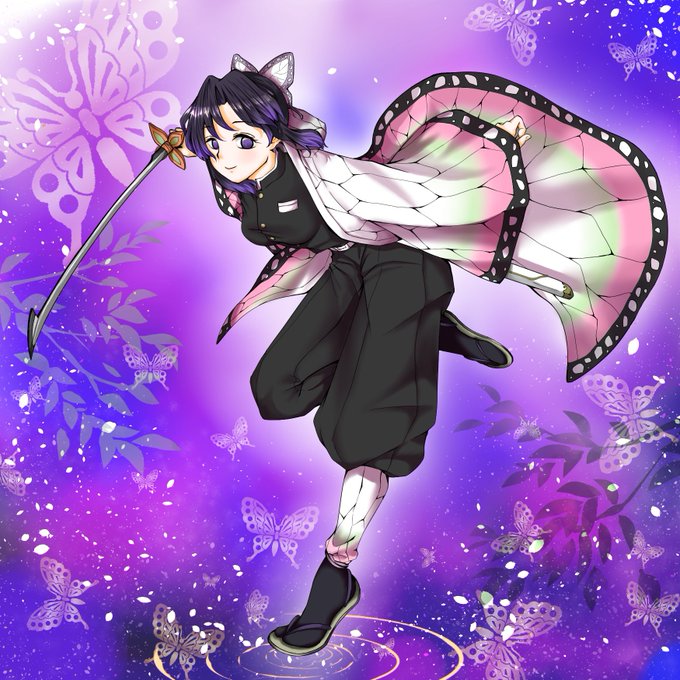 ぽしゅん.さんがTwitterに投稿した胡蝶しのぶ(鬼滅の刃)のイラスト。