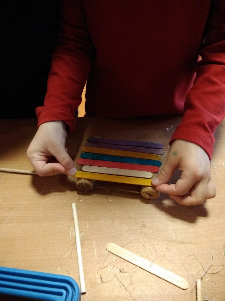 One of our students wanted a boat that would float. I couldn't think how we could do that with our bits of wood, but Steph had the brilliant idea of rafts with corks. 