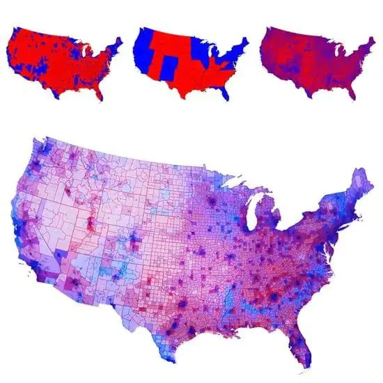 My final argument on this topic—as many ppl also point out—is that the blue v red state framing is way too over-simplistic to be useful. This map is from a WaPo piece speaking to this exact issue. This is what USA looks like by voting precinct. Source:  https://www.google.com/amp/s/www.washingtonpost.com/news/monkey-cage/wp/2013/11/12/most-americans-live-in-purple-america-not-red-or-blue-america/%3foutputType=amp