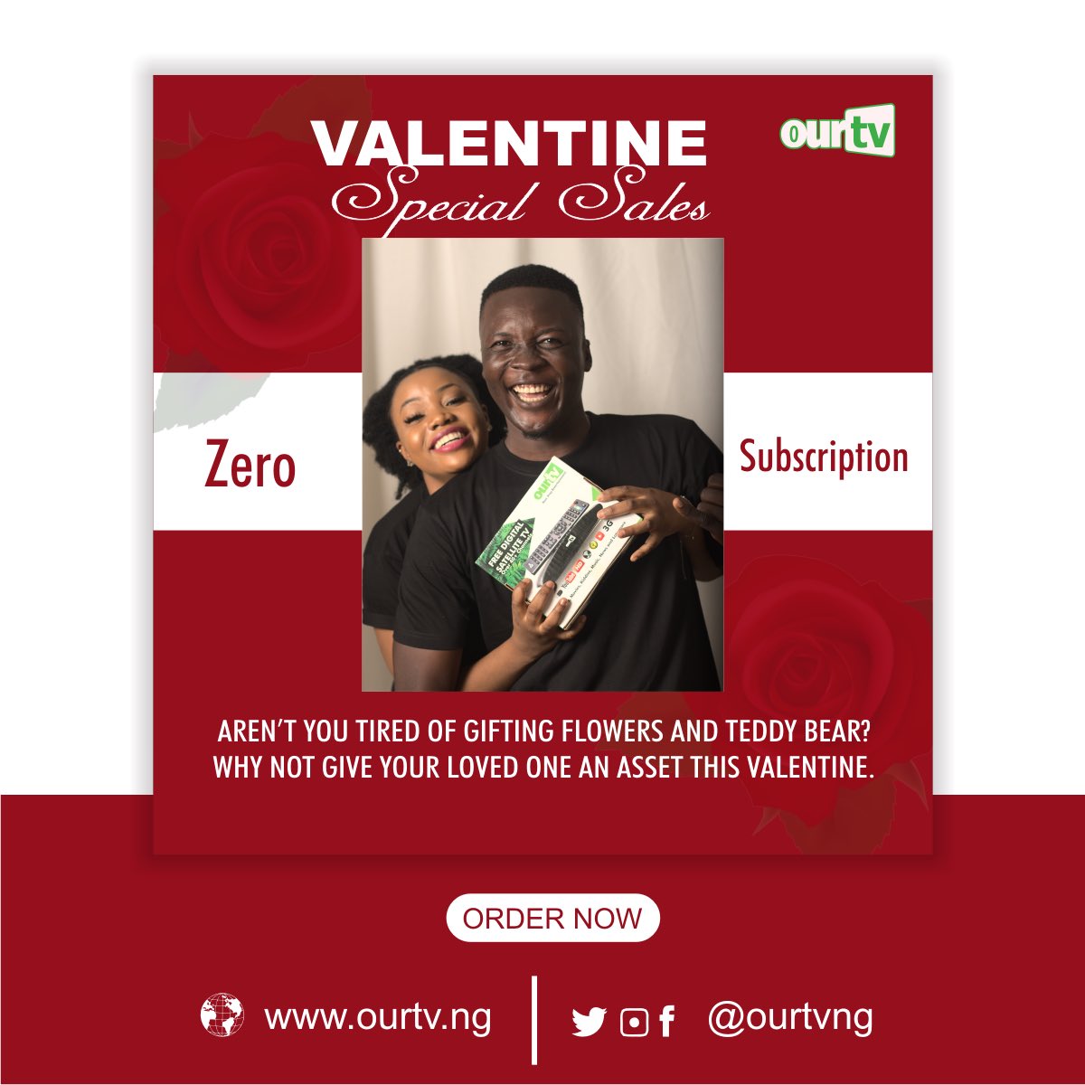 In the spirit of Valentine, Gift your loved one an #ourtv decoder. 
 #nosubscription #norenewal