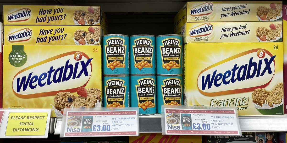 #Trending on #tweeter @HeinzTweets #bakedbeans on @weetabix gone #viral You can get both for £3 at Nisa Local #hemelhempstead HP39EJ @DacorumBC @HemelTownYthFC @tudorsacademy @hemelfc @BBC3CR @CStoreTweets @TalkingRetail @TheGrocer @NisaLocally