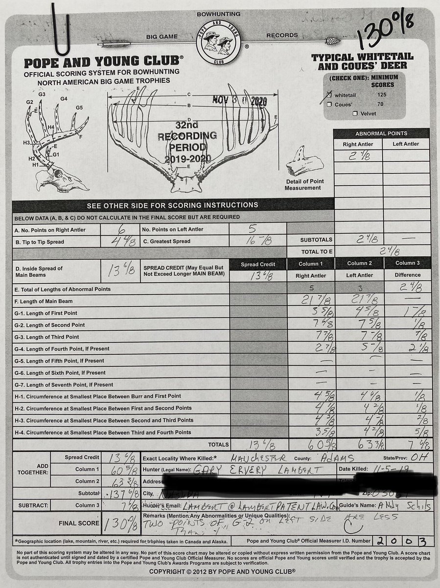 It's official.  After bowhunting whitetail deer for many years, I finally arrowed a buck that made the record book kept by <a href="/PopeYoungClub/">Pope & Young Club</a> - the official repository for records on bow-harvested North American Big Game Animals.  Delighted to honor my 2019 Ohio Buck this way.