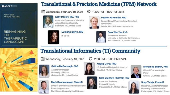 PGRN (@pgrnhub) on Twitter photo Today #ASCPT2021 Feb 10 - Two essential back-to-back meetings covering spectrum of #translational science!
Join TPM Network 12pm ET & Join TI Community 2pm ET <a href="/llborio/">Luciana Borio, MD</a> <a href="/ericawoodahl/">Erica Woodahl</a> <a href="/M_H_Shahin/">Mohamed H. Shahin</a> @sony_tuteja <a href="/caitrin_mcd/">Ece Can</a> <a href="/DunnenbergerPGX/">Mark Dunnenberger</a> <a href="/skquinney/">sara quinney</a> <a href="/ASCPT_ClinPharm/">ASCPT Alexandria</a> #DataScience Today #ASCPT2021 Feb 10 - Two essential back-to-back meetings covering spectrum of #translational science!
Join TPM Network 12pm ET & Join TI Community 2pm ET <a href="/llborio/">Luciana Borio, MD</a> <a href="/ericawoodahl/">Erica Woodahl</a> <a href="/M_H_Shahin/">Mohamed H. Shahin</a> @sony_tuteja <a href="/caitrin_mcd/">Ece Can</a> <a href="/DunnenbergerPGX/">Mark Dunnenberger</a> <a href="/skquinney/">sara quinney</a> <a href="/ASCPT_ClinPharm/">ASCPT Alexandria</a> #DataScience