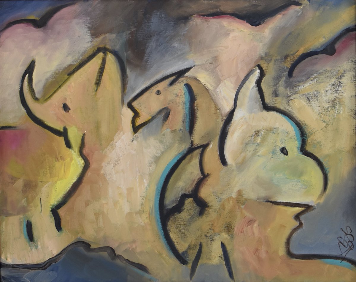 GerouldSarah's tweet photo. Last Call for Lascaux is a "Play piece" - something entirely from my imagination, but recalling the prehistoric caves in Southwest France. Nineteen more of my paintings for sale at https://t.co/HHAJ5KUuHk⁠ @sarahgerould #oilpainting #animalpainting⁠ #Fontdegaume #cavepainting https://t.co/lmMU71JCy4
