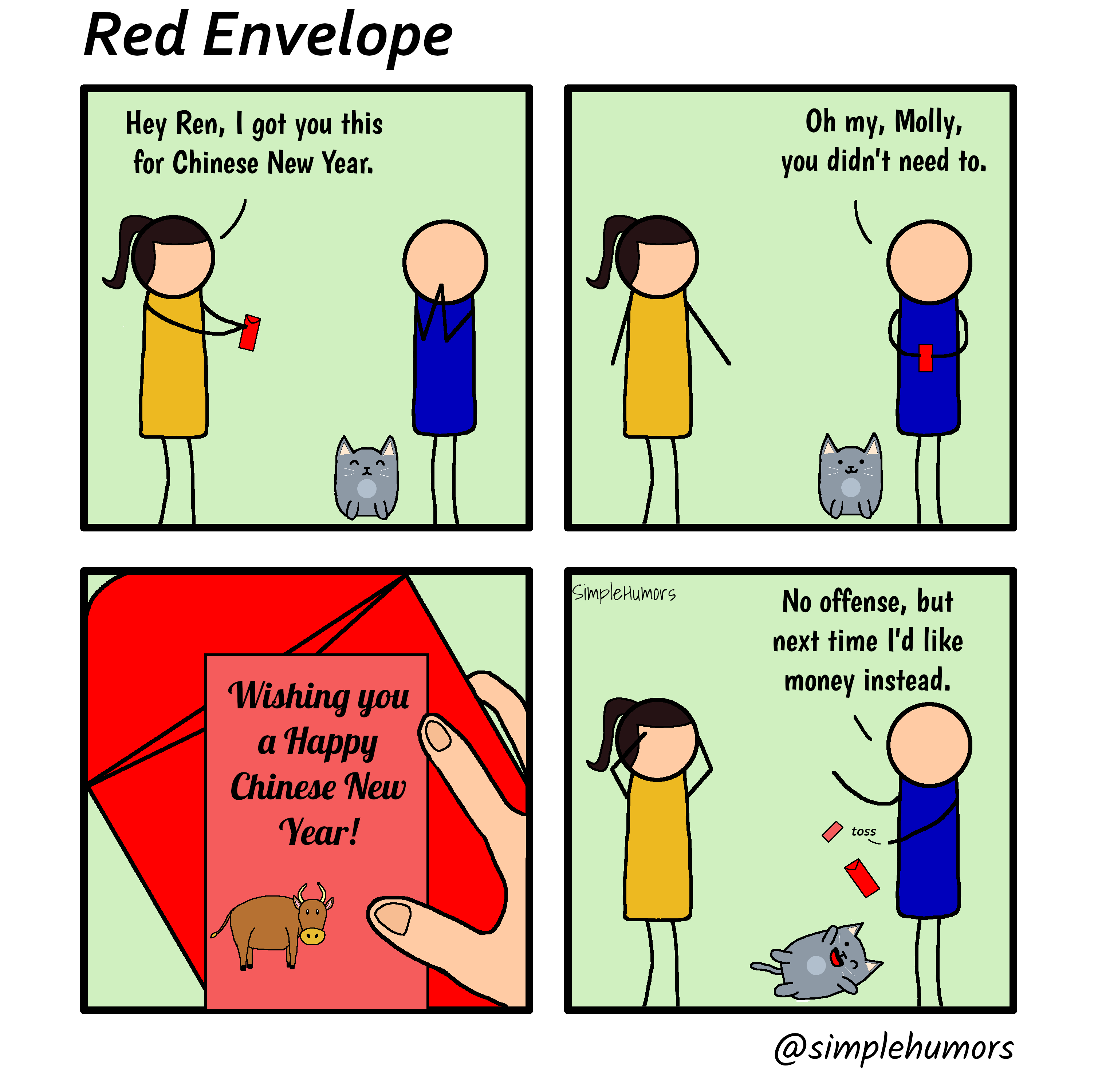 Simple Humors on X: Red envelope Sometimes money is the best form of good  wishes 😌 #art #cartoon #comics #drawing #funny #humor #stickman #simple  #SimpleHumors #webcomic #webcomics #indiecomic #4panelcomic #originalcomic # newyear #chinesenew